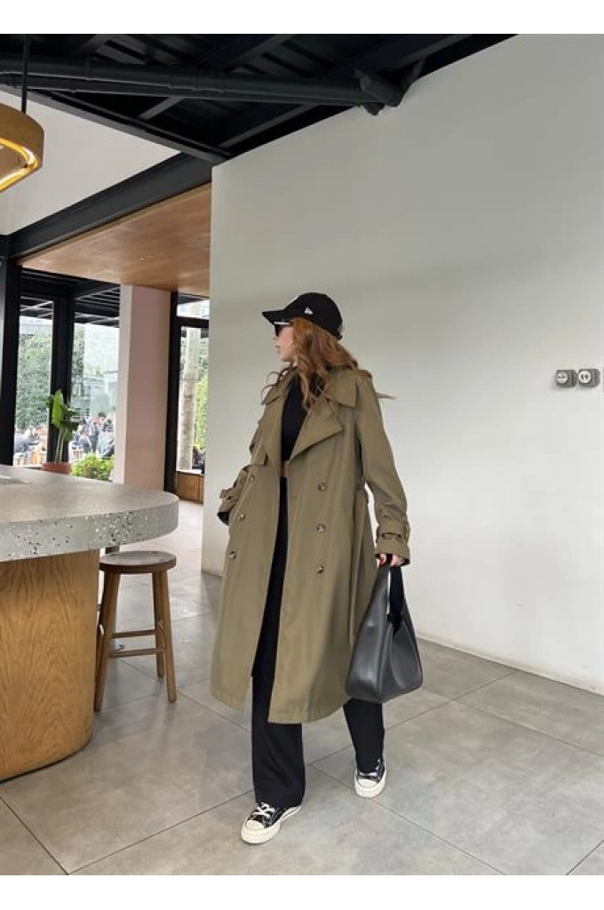 Stradi Model Haki Astarlı Uzun Trençkot