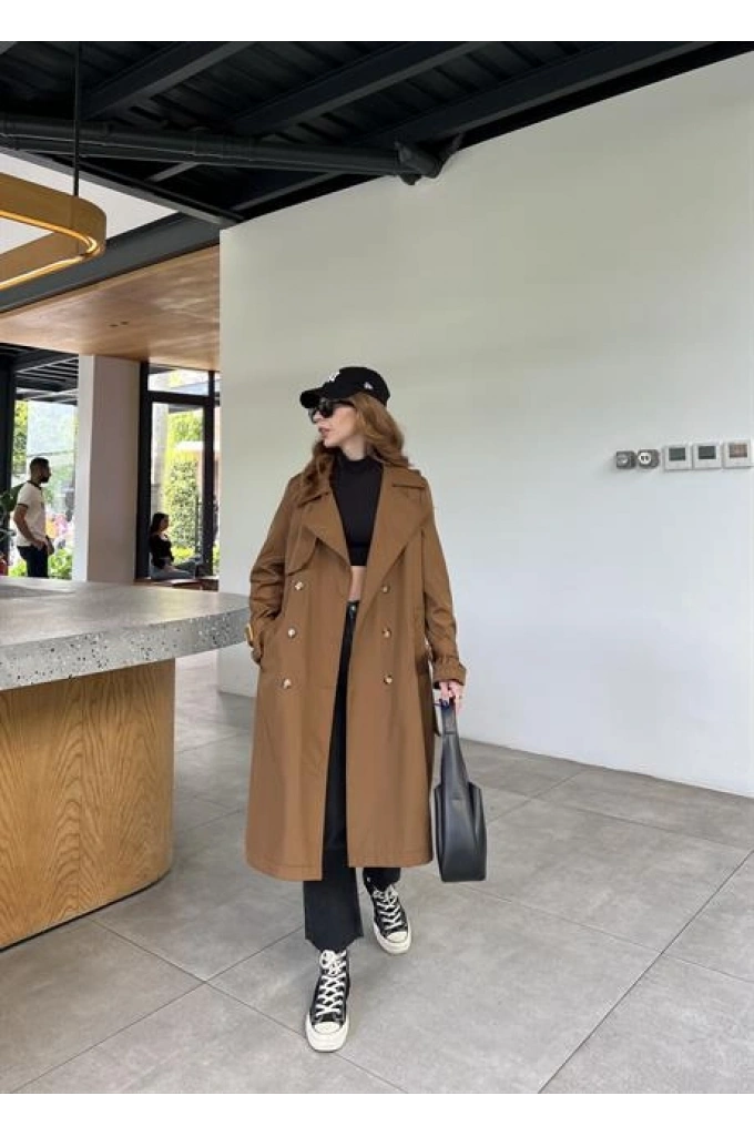 Stradi Model Kahve Astarlı Uzun Trençkot
