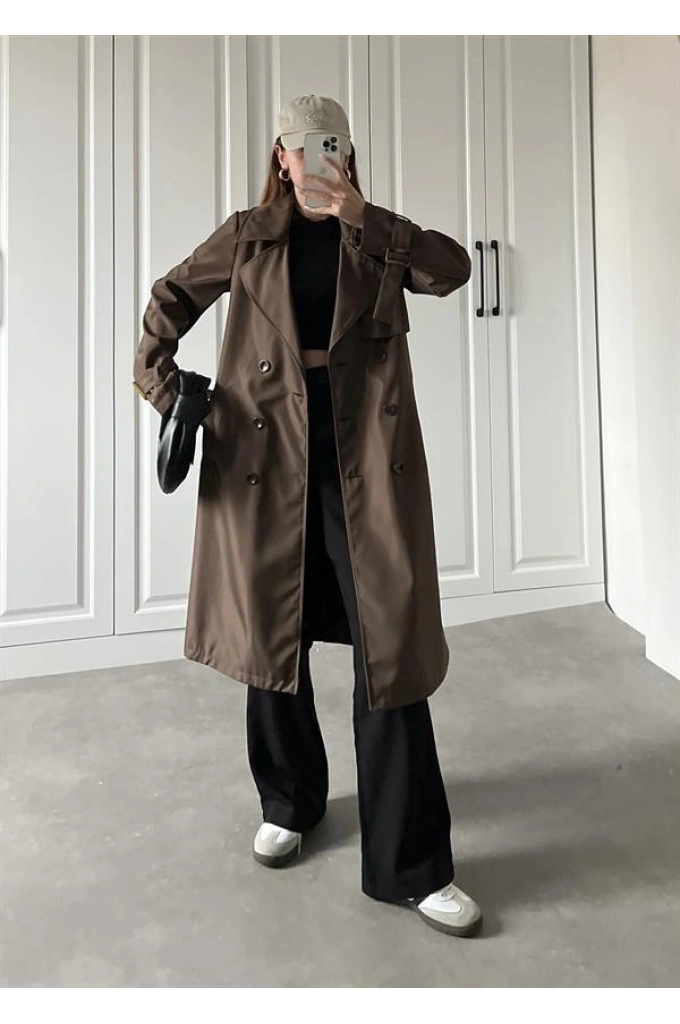 Stradi Model Kahve Astarlı Uzun Trençkot