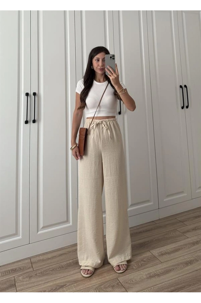 Stradi Model Keten Taş Palazzo Pantolon