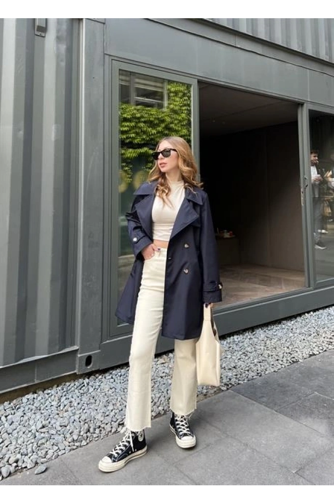 Stradi Model Lacivert Astarlı Trençkot