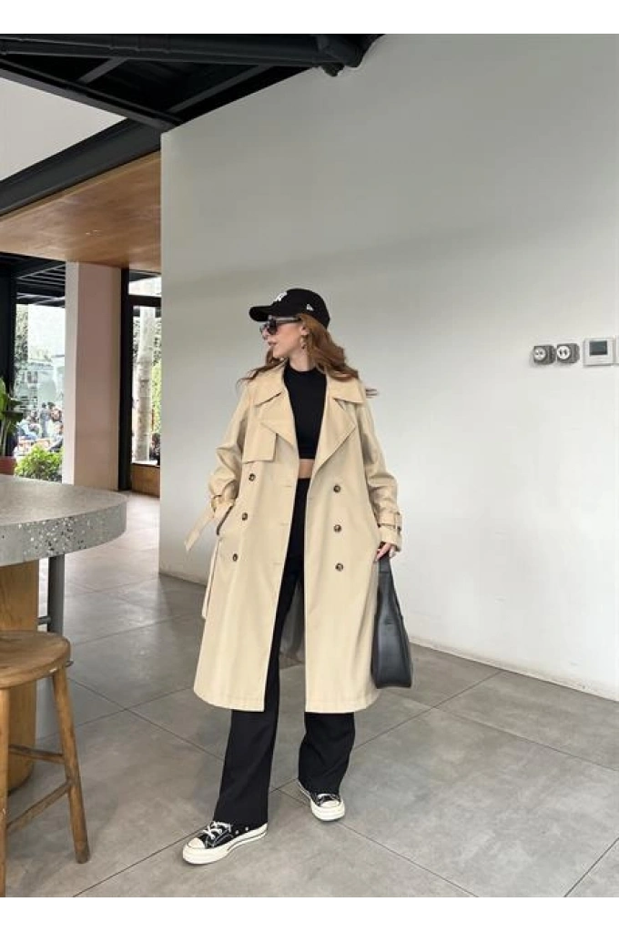 Stradi Model Taş Astarlı Uzun Trençkot