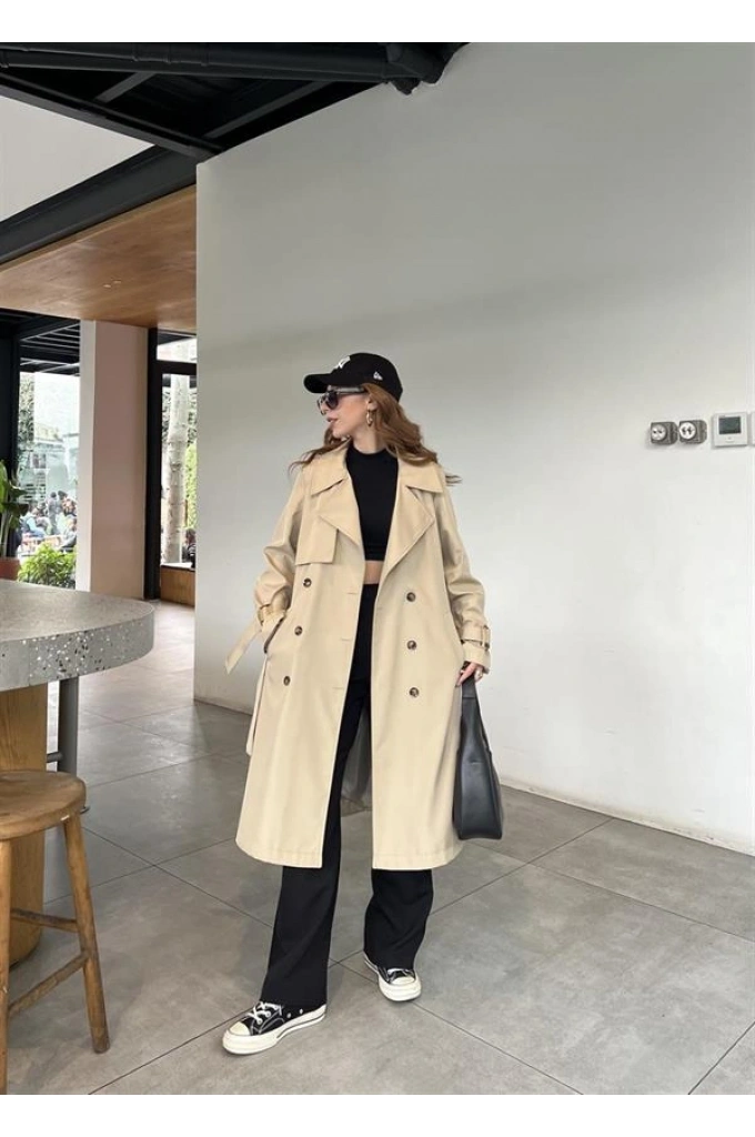 Stradi Model Taş Astarlı Uzun Trençkot