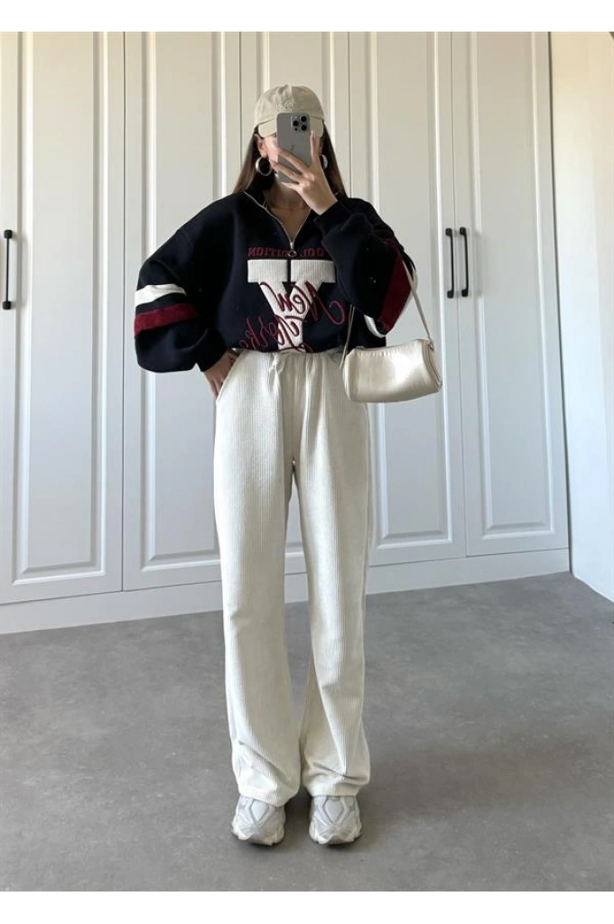 Taş Kadife Palazzo Pantolon