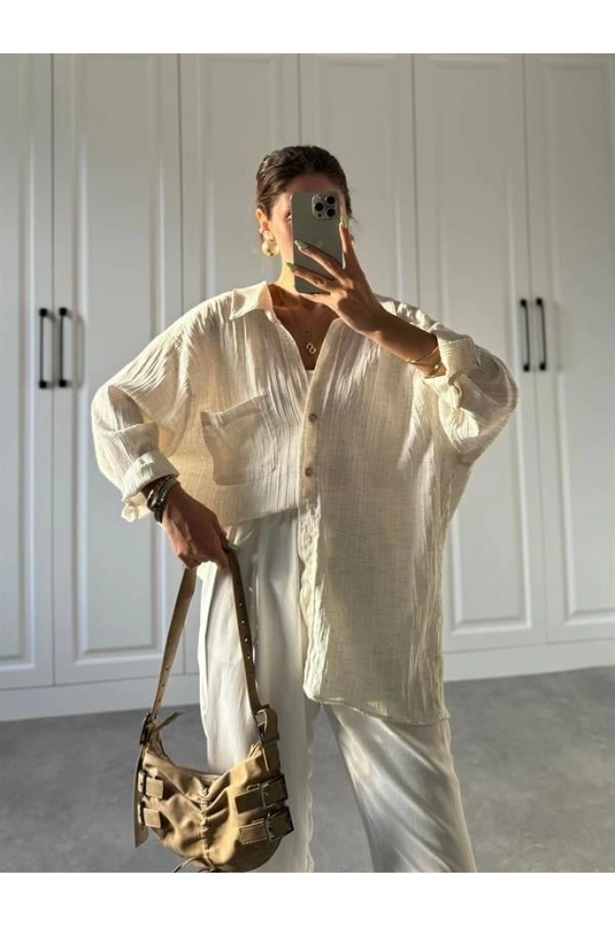 Taş Oversize Gofre Gömlek