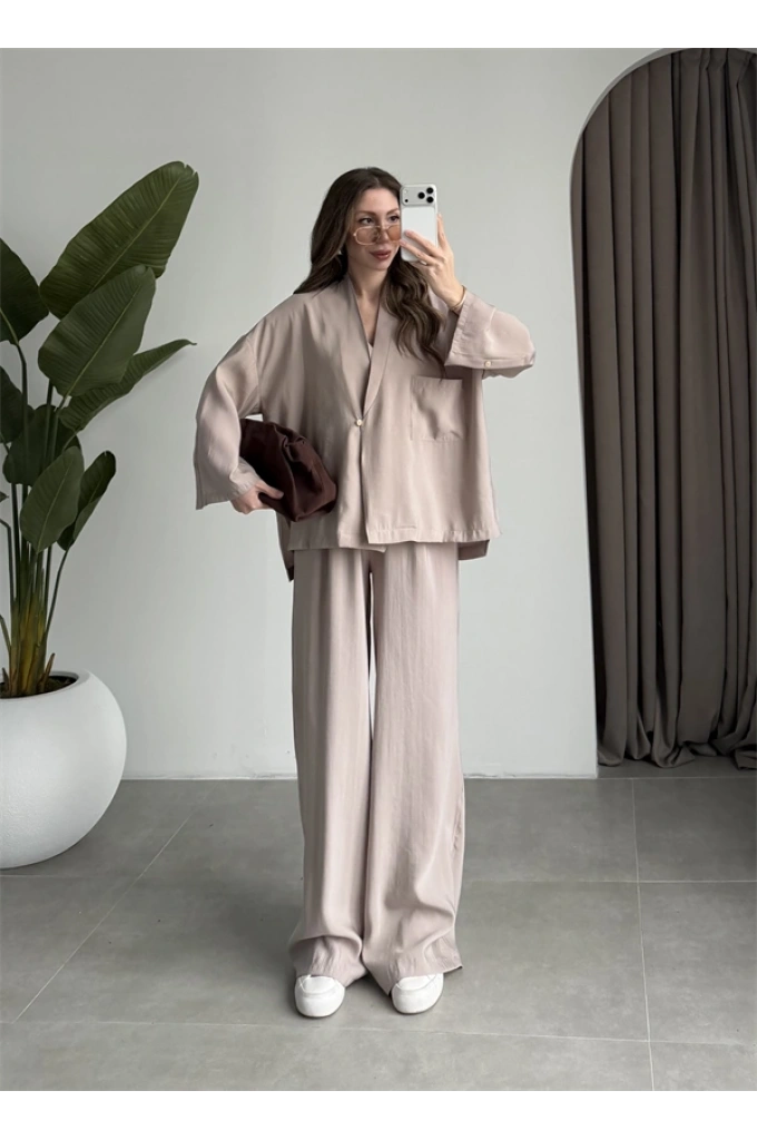 Tek Düğme Oversize Tensel Taş Takım