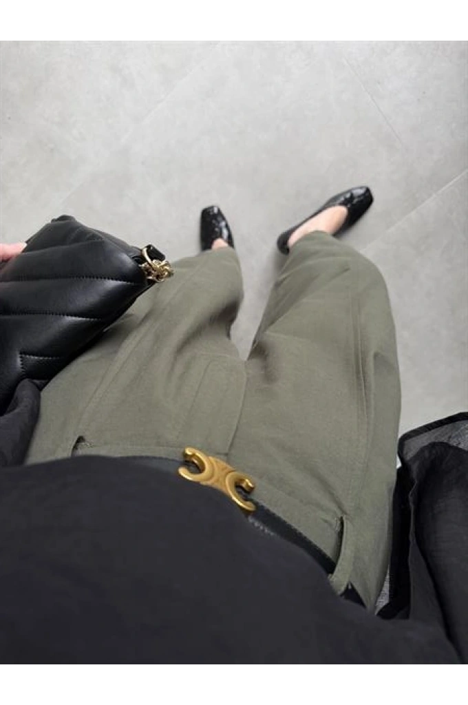 Tek Pileli Haki Şalvar Pantolon