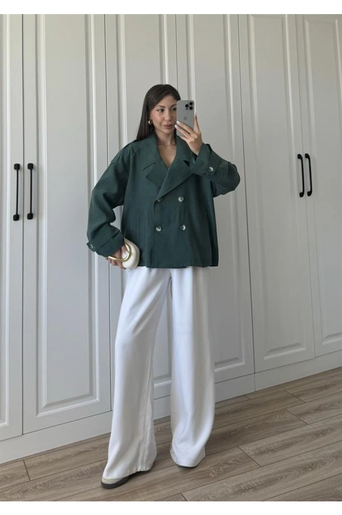 Tensel Oversize Zümrüt Yeşili Kısa Trençkot