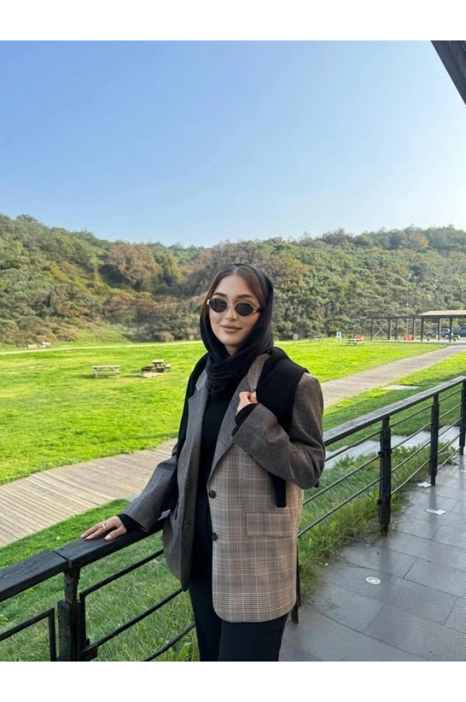 Vintage Kahve Astarlı Oversize Blazer Ceket