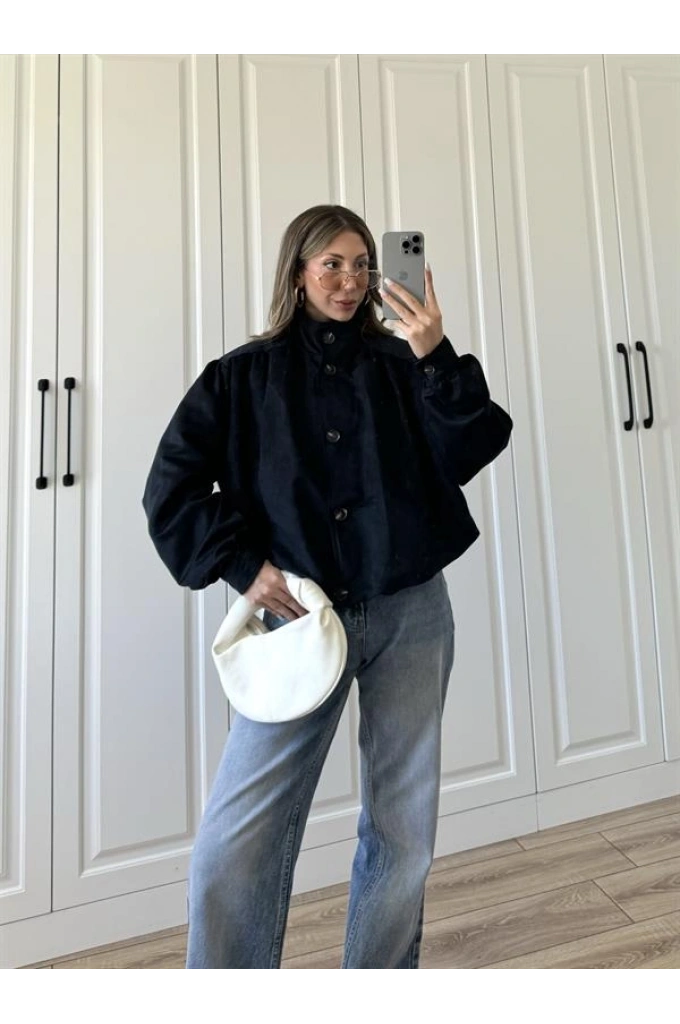 Vion Astarlı Lacivert Süet Bomber Ceket