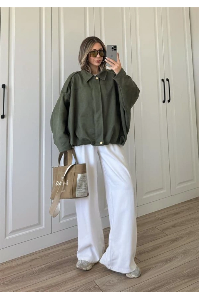 Viral Süet Astarlı Haki Bomber Ceket