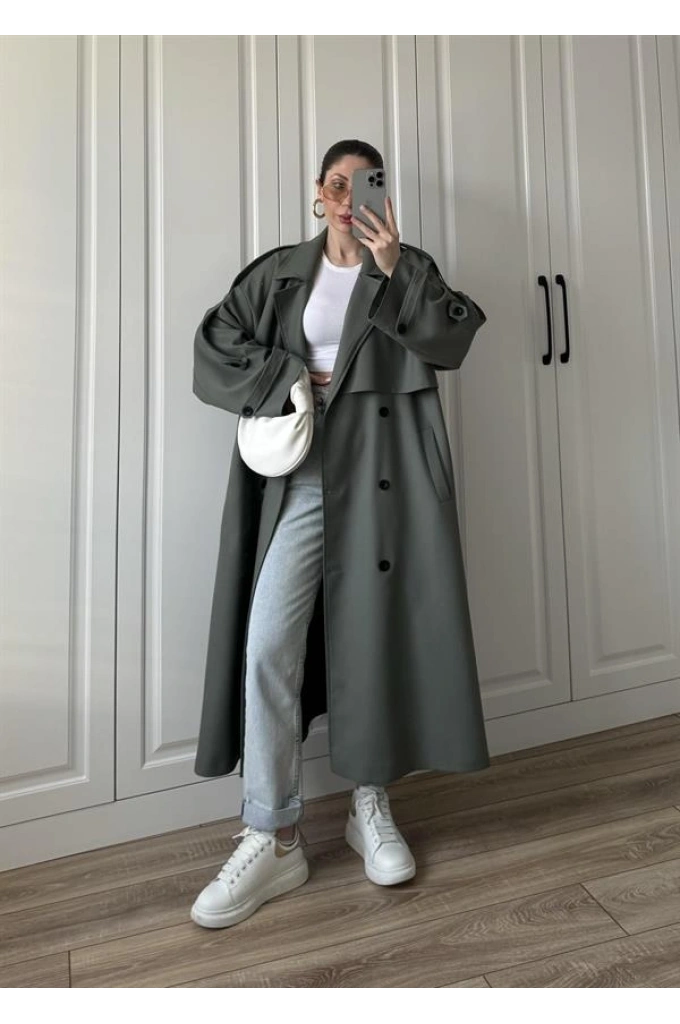 Voi Premium Yüksek Kalite Astarlı Haki Trençkot