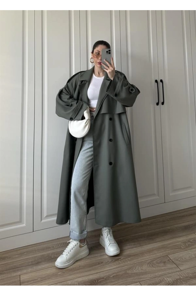 Voi Premium Yüksek Kalite Astarlı Haki Trençkot