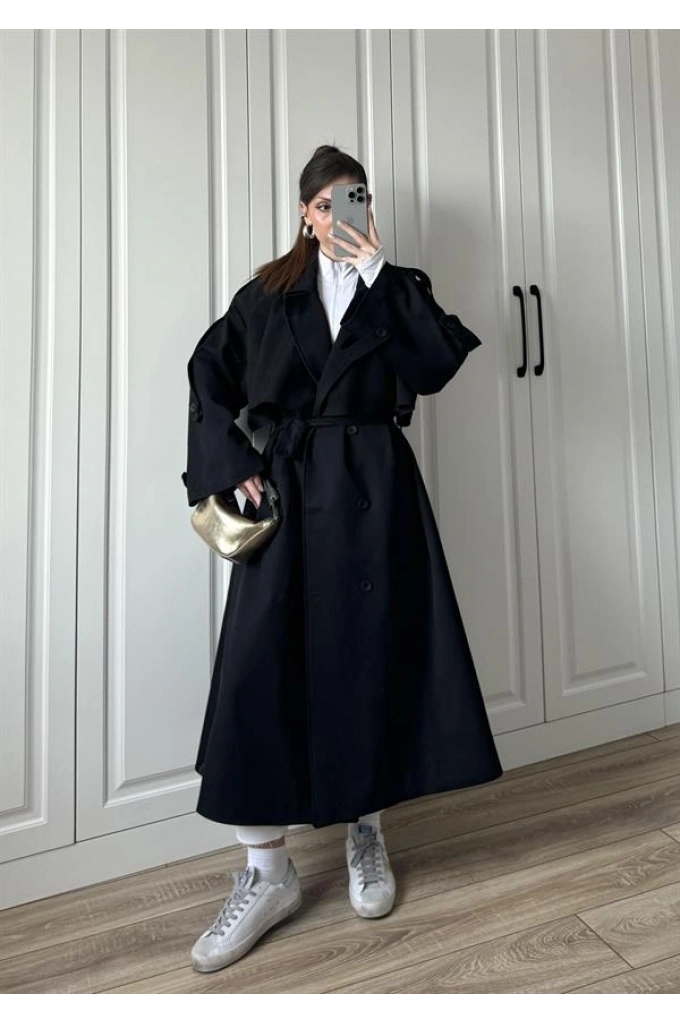 Voi Premium Yüksek Kalite Astarlı Siyah Trençkot