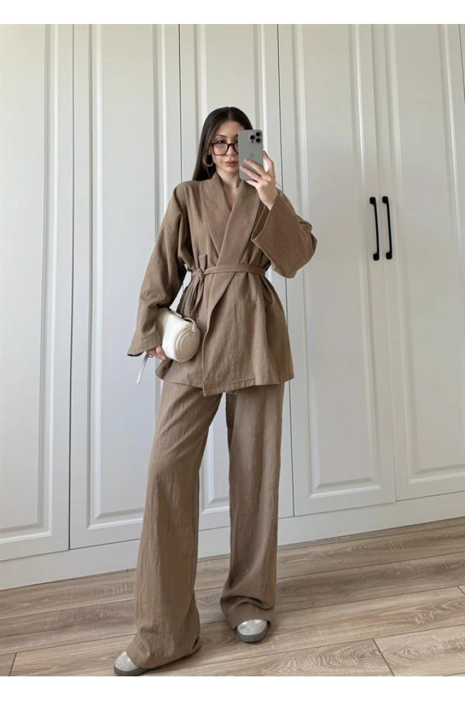 Vool Ham Keten Vizon Kimono Takım