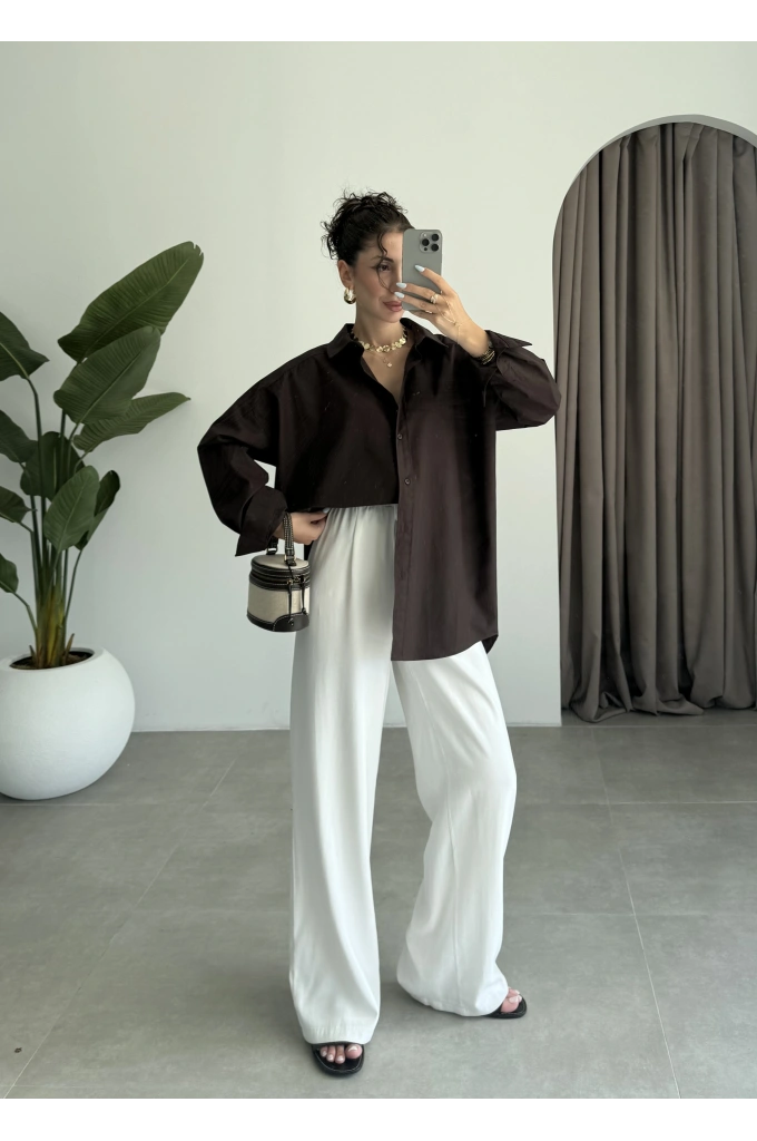Yale Oversize Poplin Kahve Gömlek