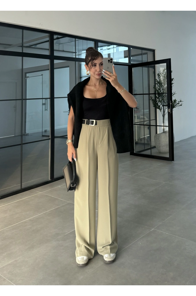 Yarım Kemerli Mint Palazzo Pantolon