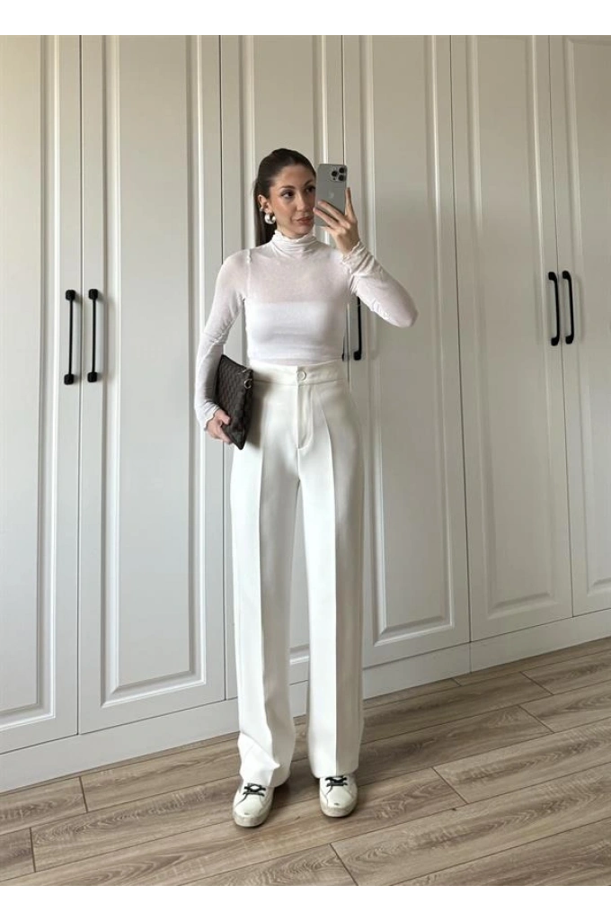 Yüksekbel Palazzo Beyaz Kumaş Pantolon