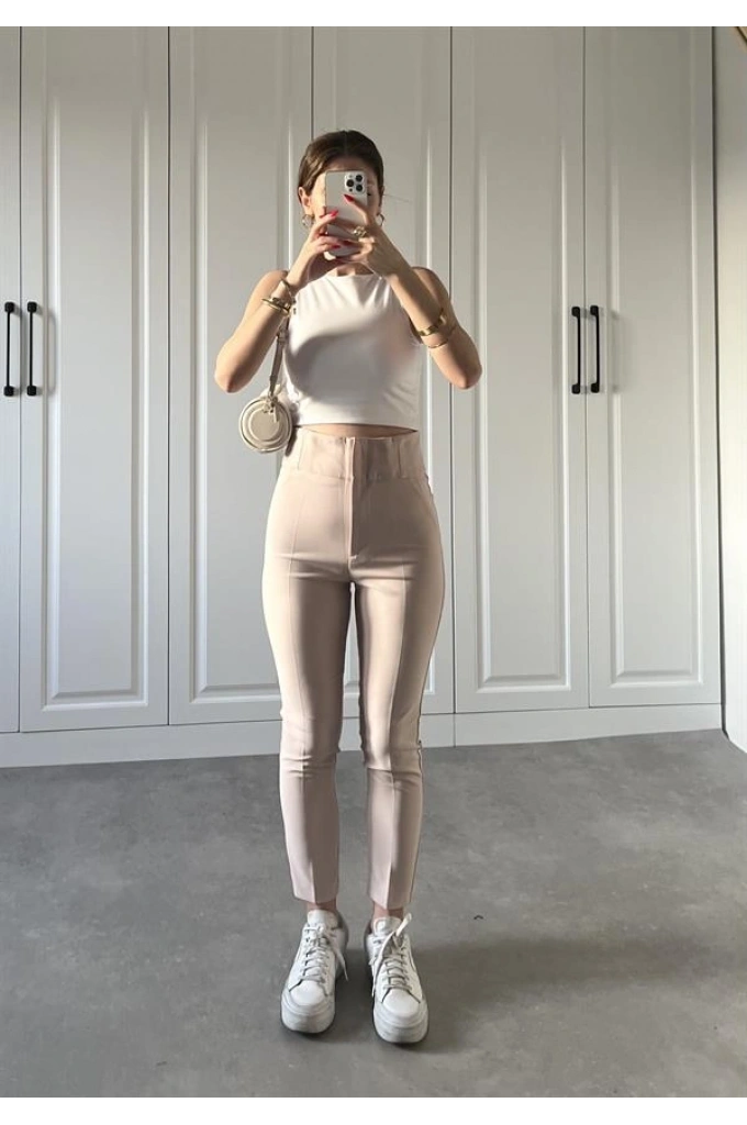 Yükselbel Fit Kalıp Taş Kumaş Pantolon