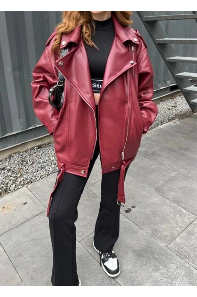 Zara Model Bordo Deri Biker Ceket