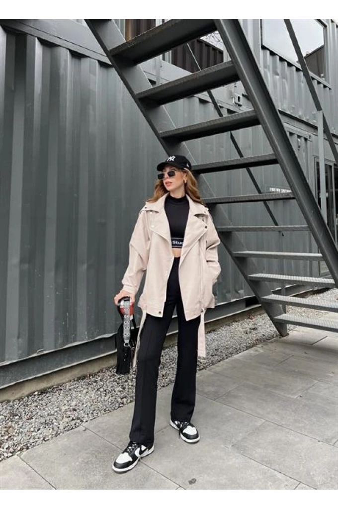 Zara Model Nude Deri Biker Ceket
