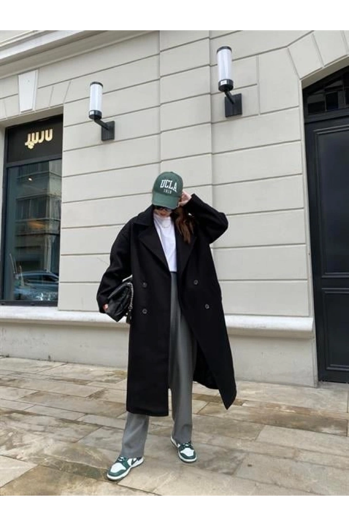 Zara Model Oversize Siyah Kaşe Kaban