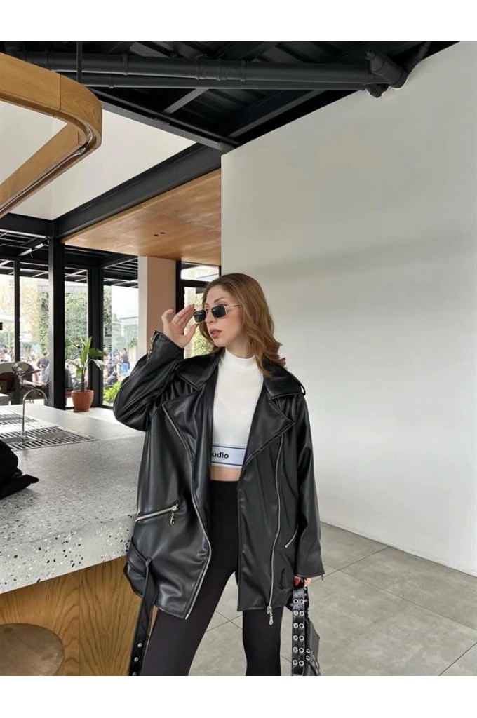 Zara Model Siyah Deri Biker Ceket