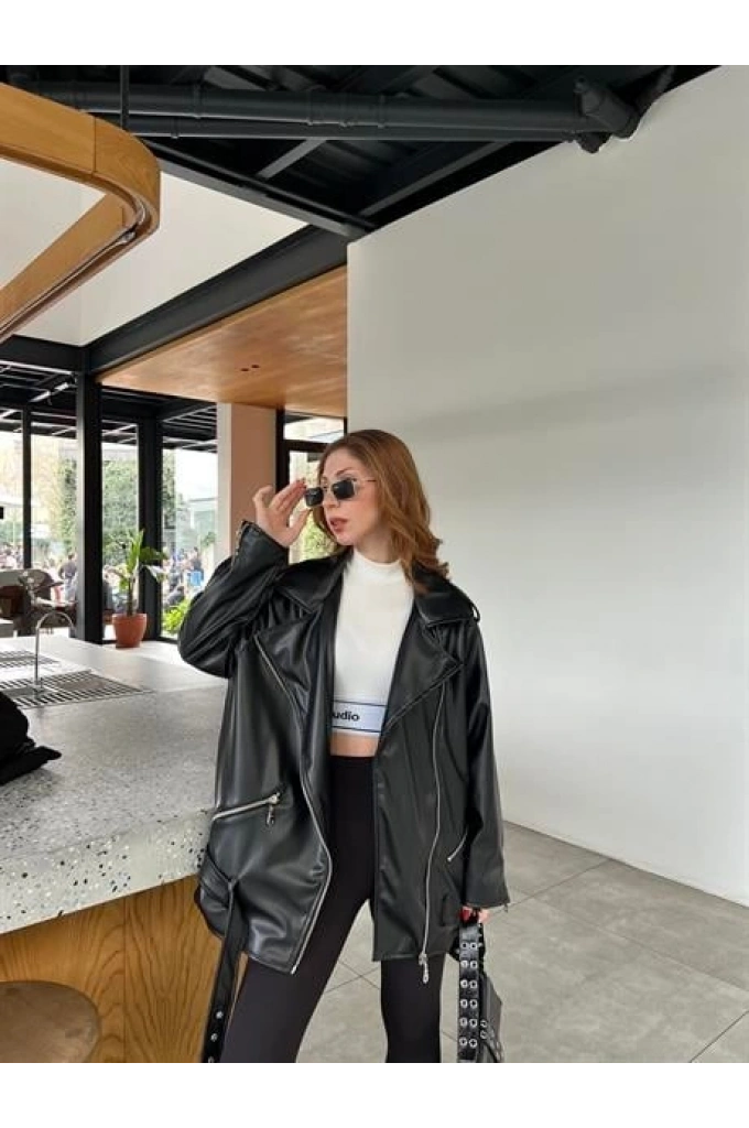 Zara Model Siyah Deri Biker Ceket