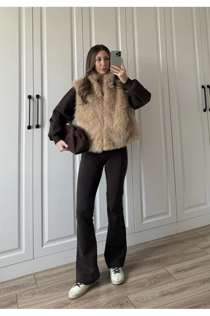 Zr Model İspanyol Paça Kahve Eşofman Takımı