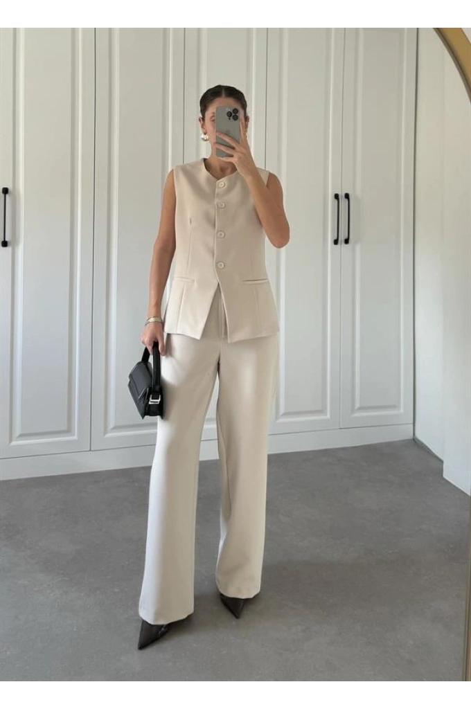 Zr Model Taş Yelekli Premium Kumaş Takım