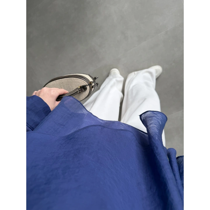 Uçuşan Pelerin Lacivert Tül Bluz