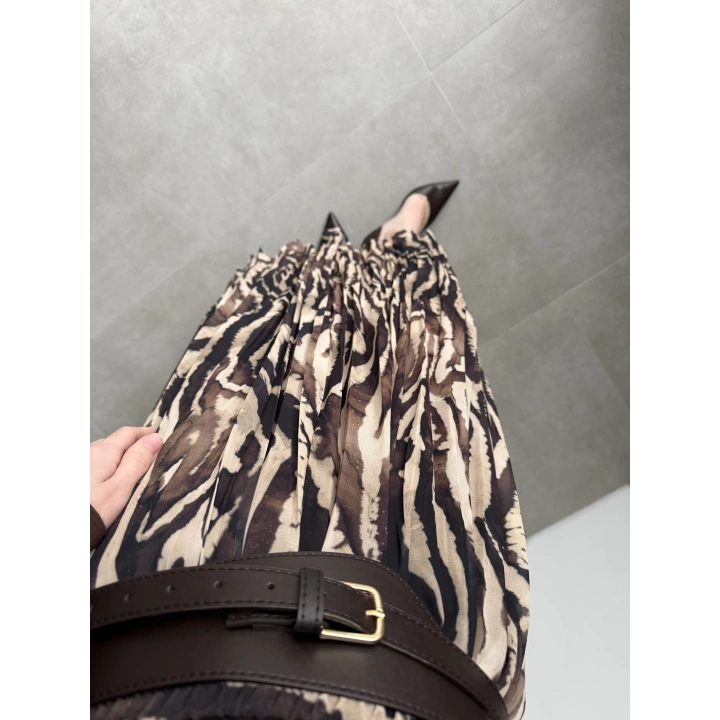 Parçalı Tasarım Astarlı Kahve Siyah Etek