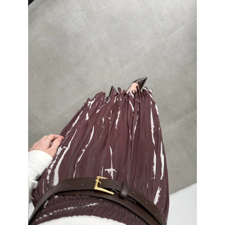 Parçalı Tasarım Astarlı Kahve Krem Etek