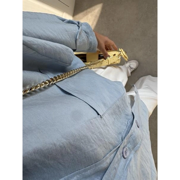Açık Mavi Oversize Tensel Gömlek
