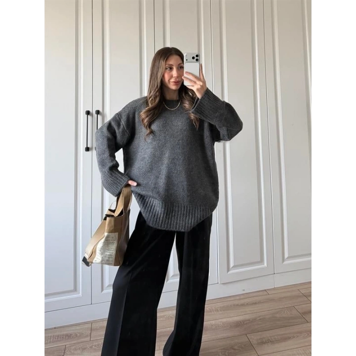 Alin Sık Dokuma Antrasit Premium Kazak