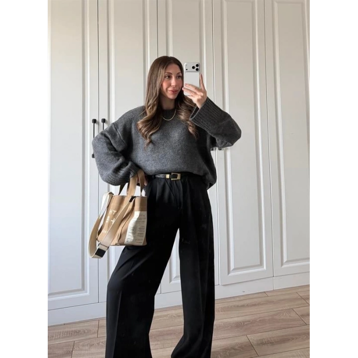 Alin Sık Dokuma Antrasit Premium Kazak