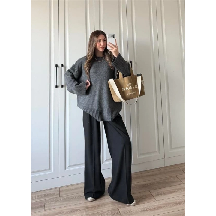 Alin Sık Dokuma Antrasit Premium Kazak