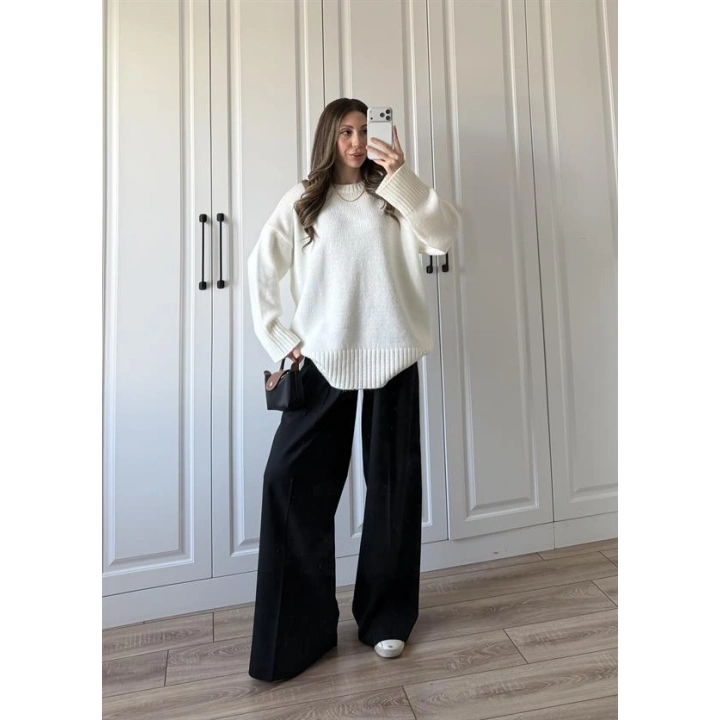 Alin Sık Dokuma Ekru Premium Kazak