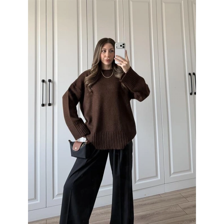 Alin Sık Dokuma Kahve Premium Kazak