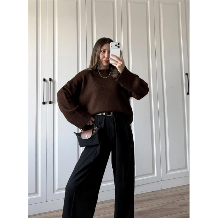 Alin Sık Dokuma Kahve Premium Kazak