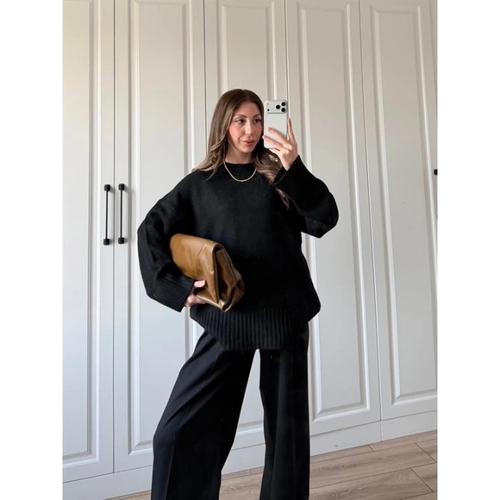 Alin Sık Dokuma Siyah Premium Kazak