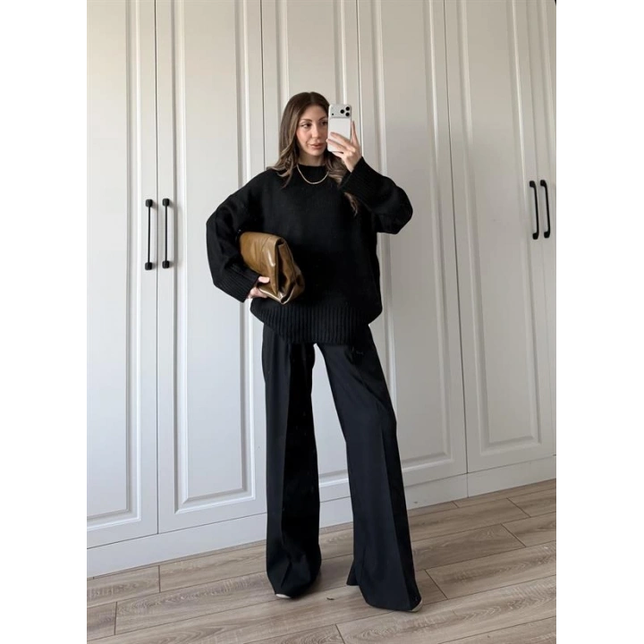 Alin Sık Dokuma Siyah Premium Kazak