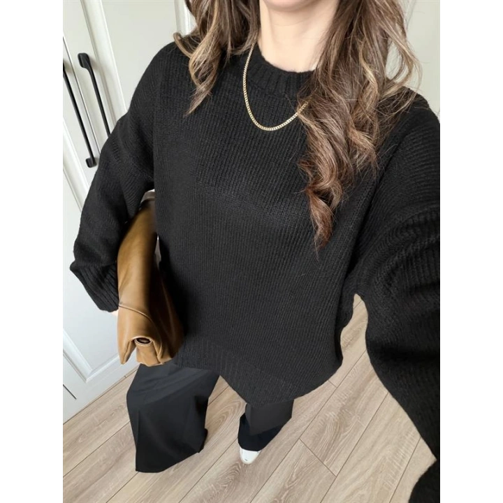 Alin Sık Dokuma Siyah Premium Kazak