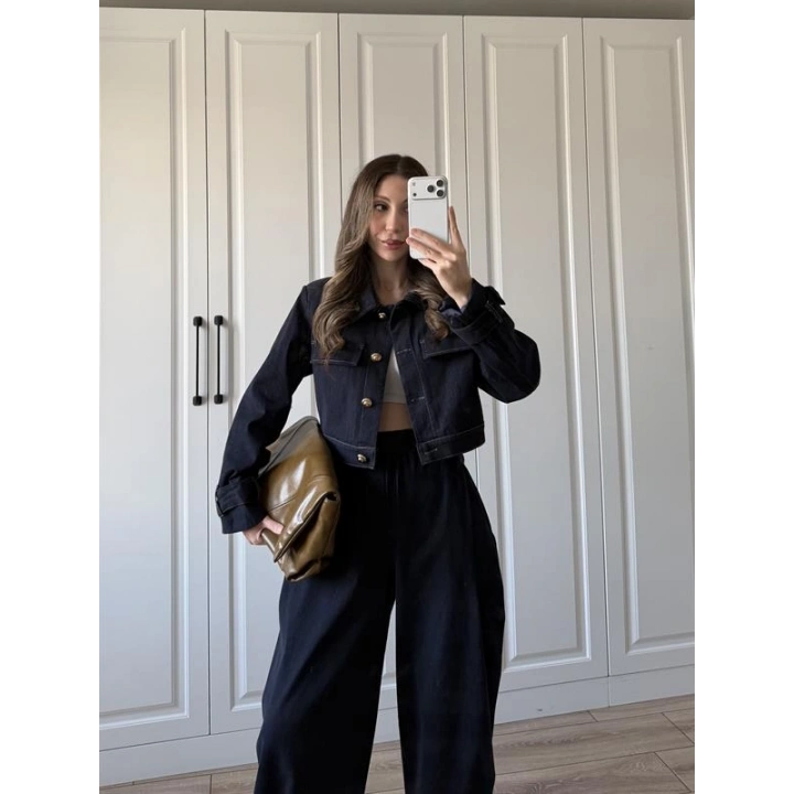 Anna Tasarım Premium İkili Koyu Kot Takım