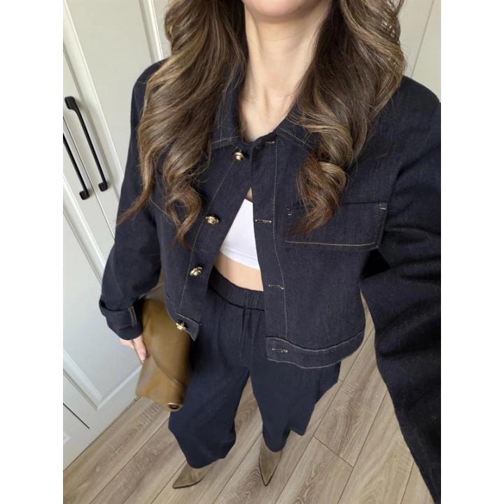 Anna Tasarım Premium İkili Koyu Kot Takım