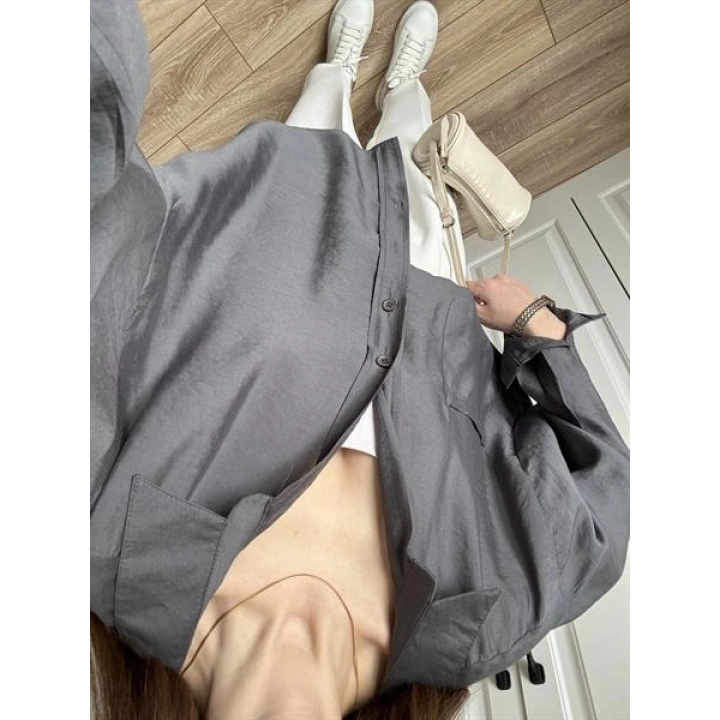 Antrasit Oversize Tensel Gömlek