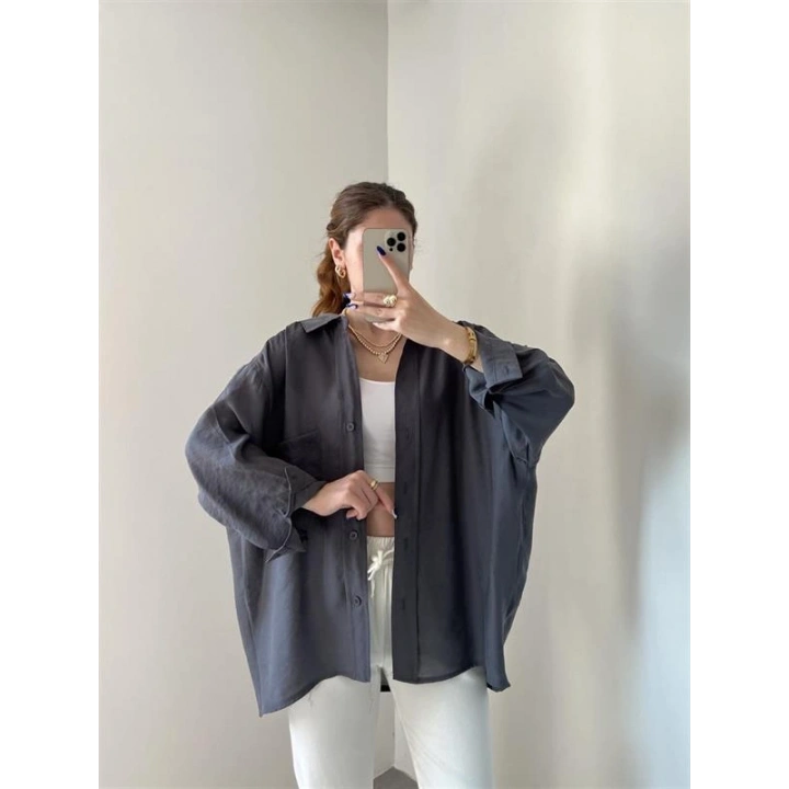 Antrasit Oversize Tensel Gömlek