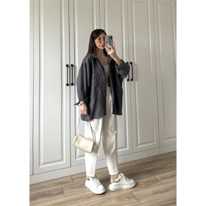 Antrasit Oversize Tensel Gömlek