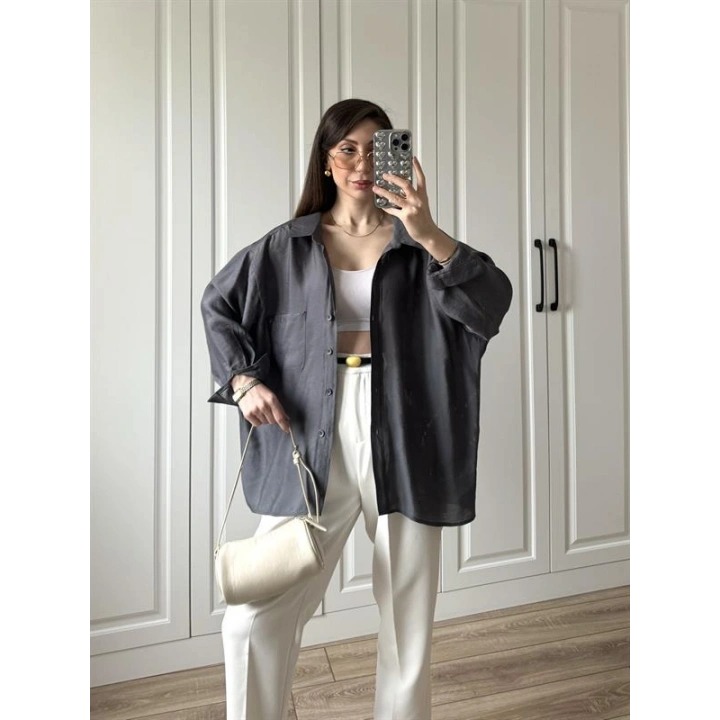 Antrasit Oversize Tensel Gömlek