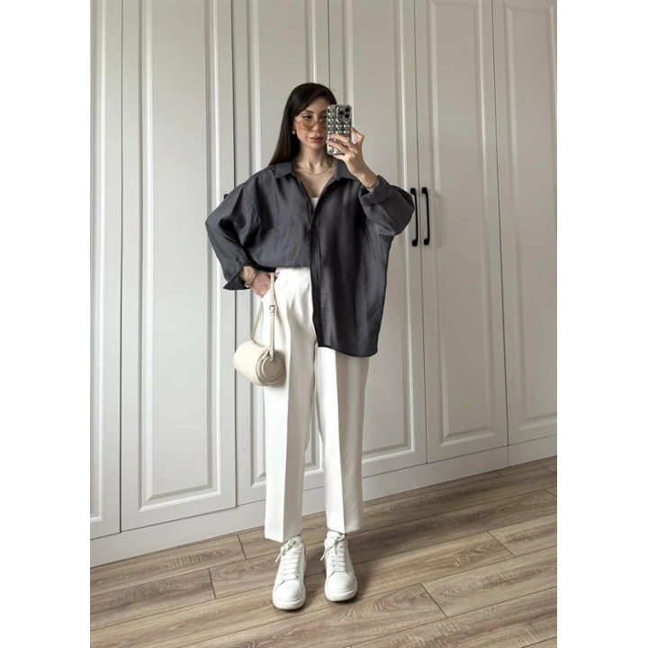 Antrasit Oversize Tensel Gömlek